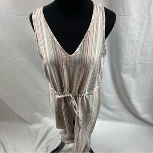 Linen Anthropologie Drew Striped Blend Jumpsuit Romper Drawstring Sleeveless Med